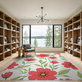 Vibrant Red Floral Pattern Area Rug