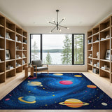 ODIKA Washable Space Galaxy Kids Area Rug, Non-Slip Low Pile Solar System Nursery Decor