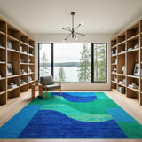 Fluid Ocean Waves Blue Teal Area Rug