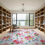 Vibrant Pink Rose Floral Pattern Area Rug