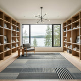 Modern Geometric Stripe Area Rug Black White Grey