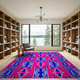 Vibrant Pink Blue Heritage Tribal Area Rug