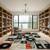 Black White Vinyl Record Music Area Rug