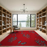 Red Berry Leaf Outline Pattern Area Rug