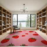Whimsical Strawberry Pink Fruit Rug