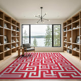 Red Greek Key Geometric Area Rug