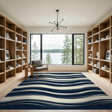 Navy Blue Wavy Lines Area Rug