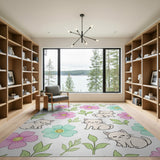 Adorable Sleepy Kittens Pink Teal Flowers Rug