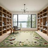 Whimsical Green Vine Butterfly Bee Area Rug