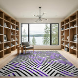 Purple Black Geometric Maze Area Rug