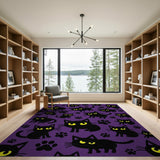Purple Black Cat Paw Print Cartoon Area Rug