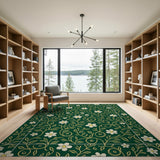 Emerald Green Daisy Floral Vintage Area Rug