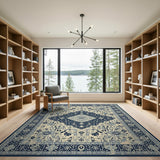 Blue and Teal Navy Ivory Traditional Persian Area Rug