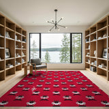 Festive Cartoon Reindeer Snowflake Red Rug