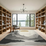 Geometric Grey Mountains Golden Sun Rug