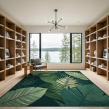 Green Coastal Beach Lush Green Palm Leaf Area Rug