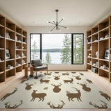 Brown Deer Silhouette Fern Pattern Area Rug