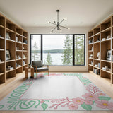 Delicate Pink Blossom Floral Border Rug