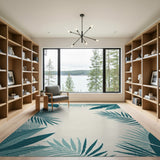 Teal Palm Leaf Coastal Coastal Beach Area Rug