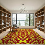 Vibrant Yellow Red Geometric Tile Pattern Rug