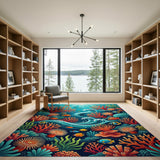 Multi-color and Patterns Vibrant Coral Reef Underwater Area Rug