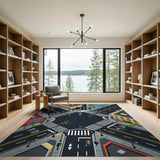 ODIKA Washable City Traffic Road Map Kids Play Rug - Low Pile Non-Slip Activity Mat
