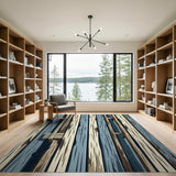 Blue Teal Weathered Barn Plank Area Rug