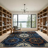 Nautical Ship's Wheel Compass Area Rug