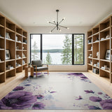 Lush Purple Peony Watercolor Area Rug