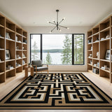 Modern Geometric Maze Tan Area Rug