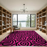 Vibrant Pink Black Swirl Abstract Area Rug