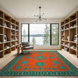 Orange Vibrant Orange Teal Floral Persian Rug