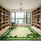 Playful Green Crocodile Border Kids Rug