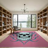 Pink Teal Flaming Skull Area Rug