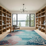 Teal Coral Coastal Beach Area Rug