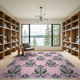 Pink Green Swan Floral Damask Area Rug