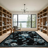 Vintage Blue Rose Floral Area Rug
