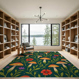 Whimsical Mushroom Garden Floral Area Rug