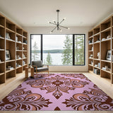 Damask Elegant Pink Damask Floral Area Rug