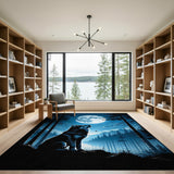 ODIKA Wolf and Moon Night Forest Blue Area Rug - Washable Low Pile Non-Slip Indoor Carpet