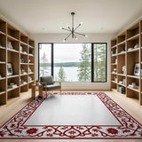 Ornate Red Floral Persian Border Rug