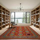 Vibrant Red Geometric Persian Area Rug
