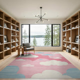 Pink Playful Pixel Clouds Pink Area Rug