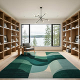 Abstract Area Blue and Teal Teal Wave Abstract Area Rug