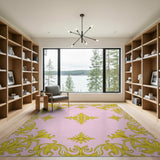 Pink Gold Ornate Baroque Area Rug