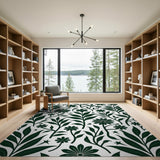 Dark Green Floral Leaves Stars Area Rug