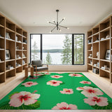 Vibrant Hibiscus Floral Green Area Rug