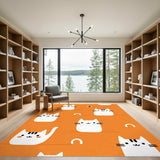 Orange Cartoon Cat Kids Washable Area Rug