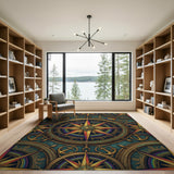 Rainbow Nautical Compass Area Rug
