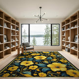 Vibrant Yellow Poppy Floral Area Rug
